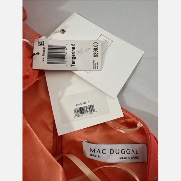 NWT MAC DUGGAL [ 6 ] Chiffon Polka Dot Ruffled One Shoulder Gown Tangerine Orang - Picture 5 of 13